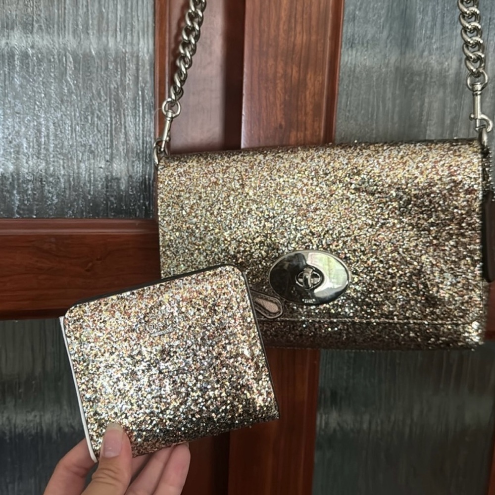 Coach Gold Sparkly Shoulder Bag with Chain Strap - Picture 2 of 6